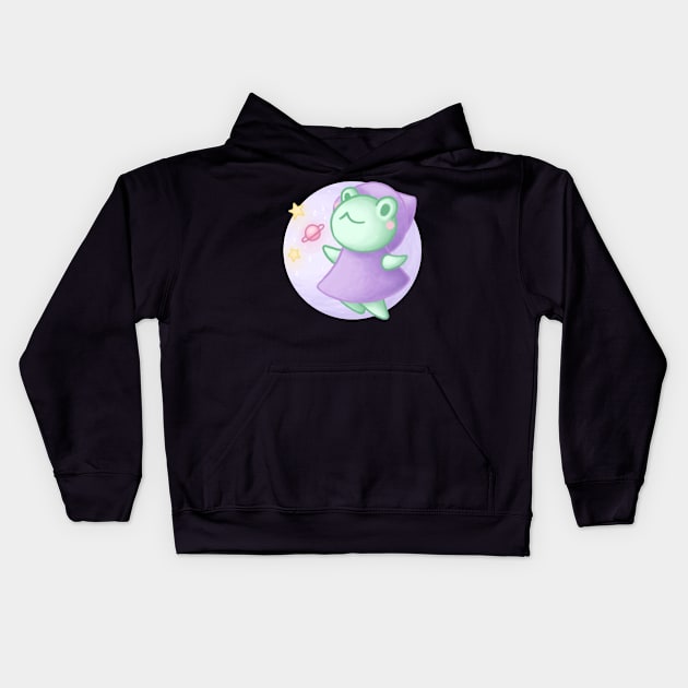 Frog witch reading the future in the universe - Magical and cute witches Kids Hoodie by MoonArtGlitch